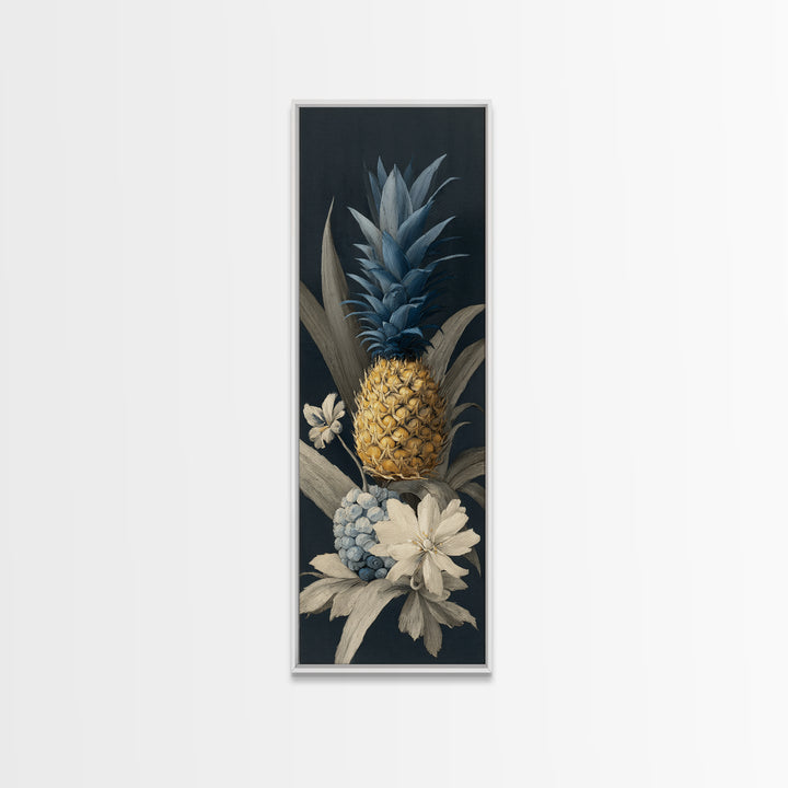 Pineapple and Palm Still Life Canvas Print, Tropical Art, Wall Art, Living Room Decor, Oil Painting, Tropic, Pink Wall Art, TRO-1x3-90