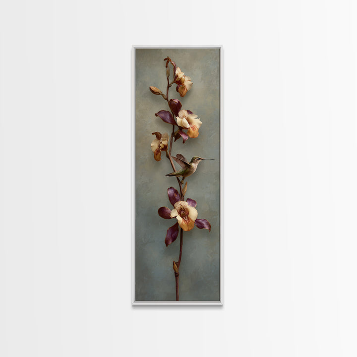 Orchid and Hummingbird Composition Canvas Print, Tropical Art, Room Decor, Living Room Decor, Fine Art, Tropic, Printable, TRO-1x3-94