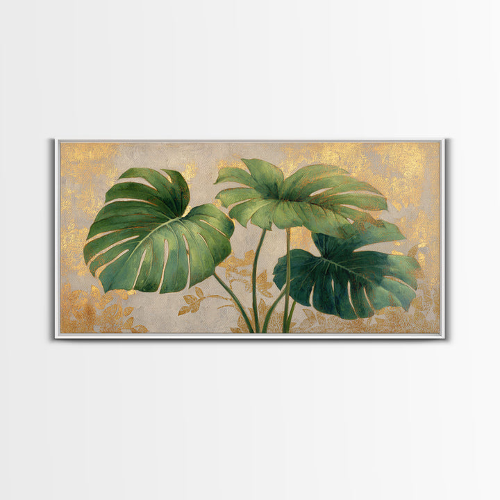Lush Monstera Leaves Canvas Print, Tropical Art, Digital Art, Living Room Decor, Oil Painting, Tropic, Watercolor Art, TRO-2x1-21