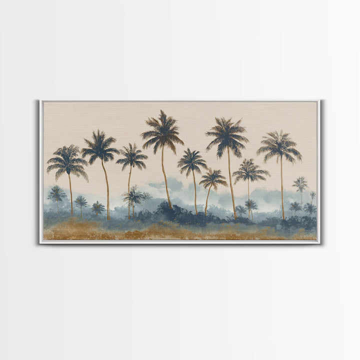 Palm Tree Silhouettes Framed Canvas Print, Tropical Art, Minimalist Decor, Living Room Decor, Fine Art, Tropic, Digital Print, TRO-2x1-24