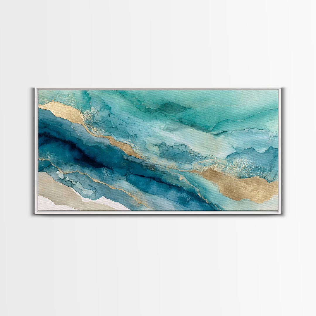 Tropical Lagoon with Turquoise Water Framed Canvas Print, Tropical Art, Boho Decor, Living Room Decor, Oil Painting, Tropic, TRO-2x1-27