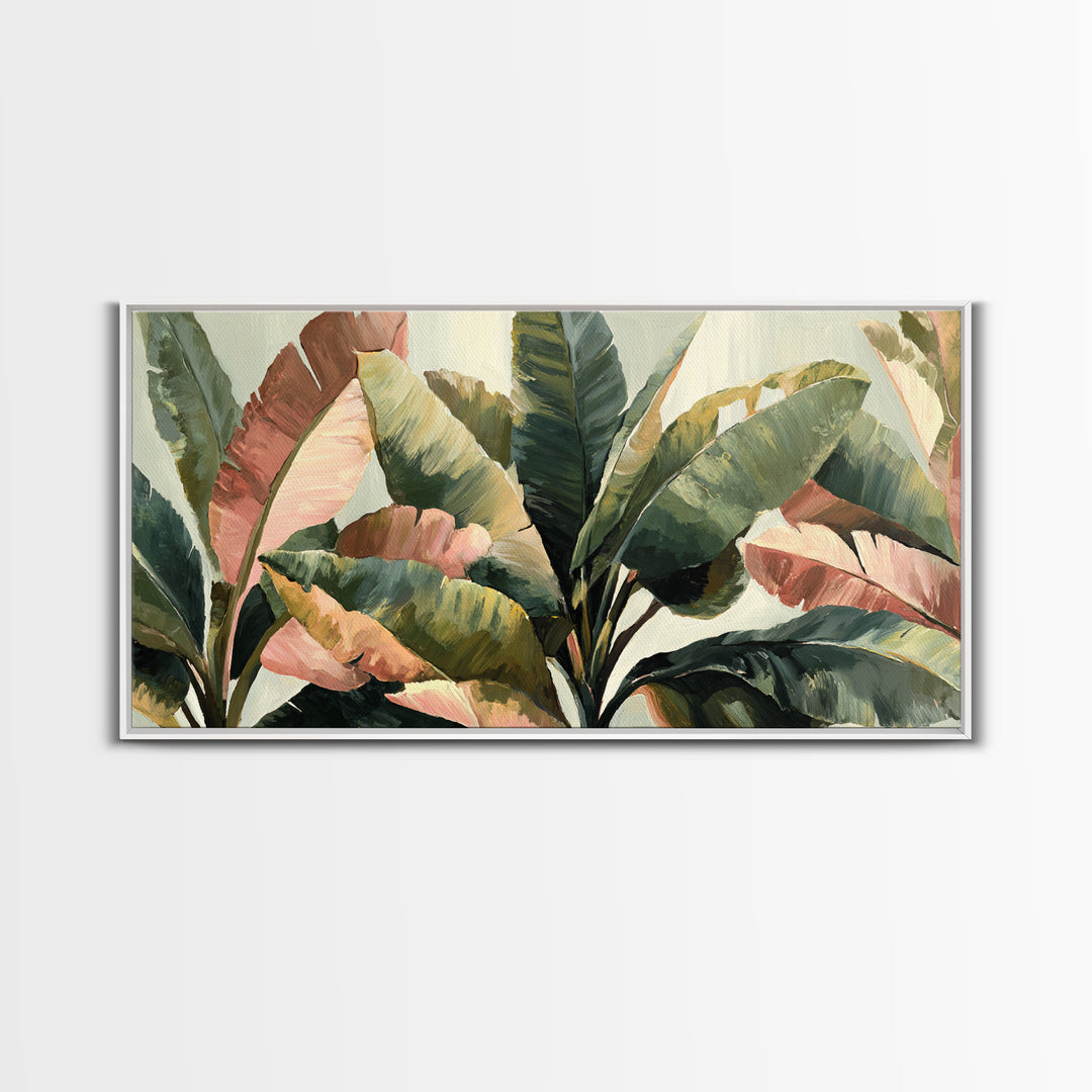 Banana Leaves Layered Framed Canvas Print, Tropical Art, Printable Wall Art, Living Room Decor, Watercolor Art, Tropic, TRO-2x1-29