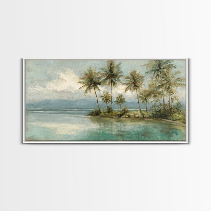 Tropical Lagoon with Turquoise Water Framed Canvas Print, Tropical Art, Pink Wall Art, Living Room Decor, Fine Art, Tropic, TRO-2x1-3