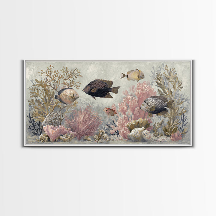 Leopard Hidden Among Palm Leaves Framed Canvas Print, Tropical Art, Contemporary Art, Living Room Decor, Fine Art, Tropic, TRO-2x1-34