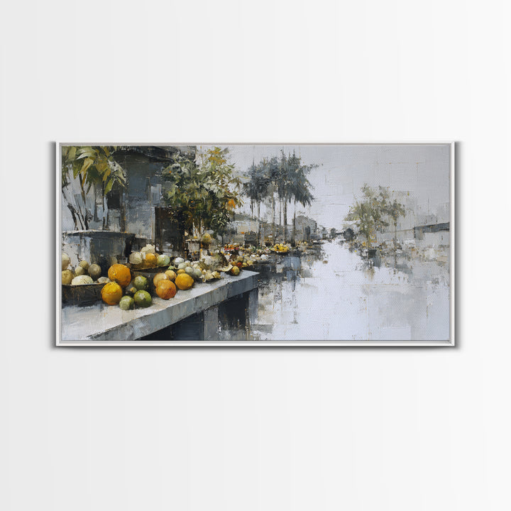 Tropical Fruit Market Arrangement Framed Canvas Print, Tropical Art, Wall Art, Living Room Decor, Oil Painting, Tropic, TRO-2x1-35