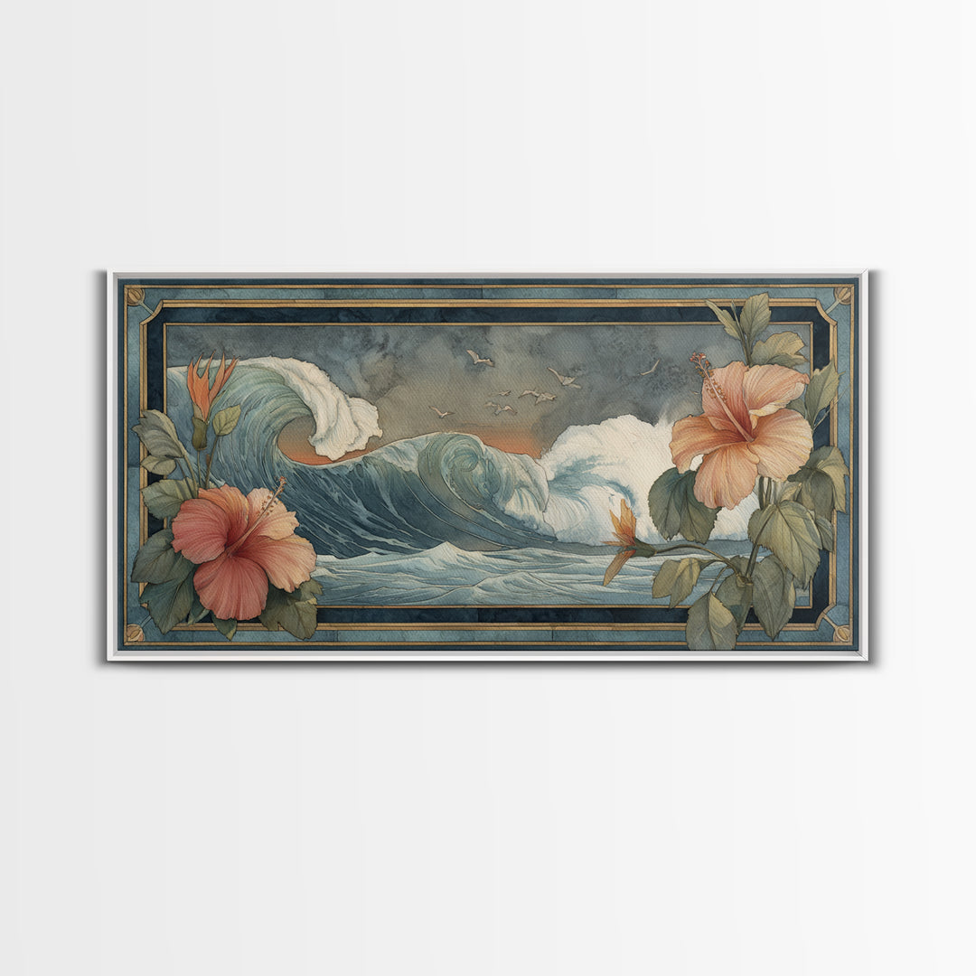 Sunset Surf Scene Framed Canvas Print, Tropical Art, Room Decor, Living Room Decor, Fine Art, Tropic, Printable, TRO-2x1-42