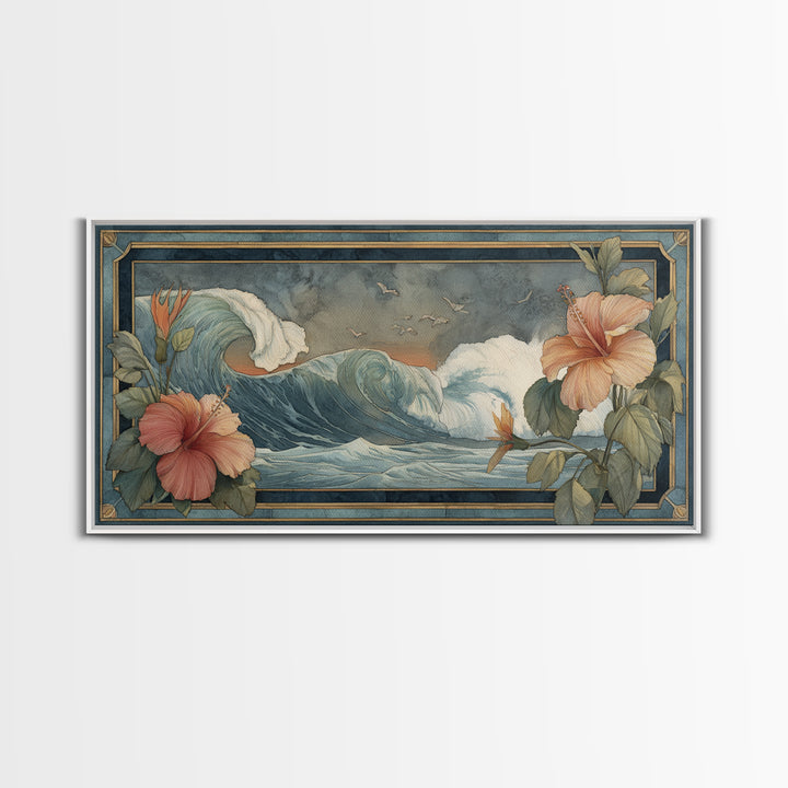Sunset Surf Scene Framed Canvas Print, Tropical Art, Room Decor, Living Room Decor, Fine Art, Tropic, Printable, TRO-2x1-42