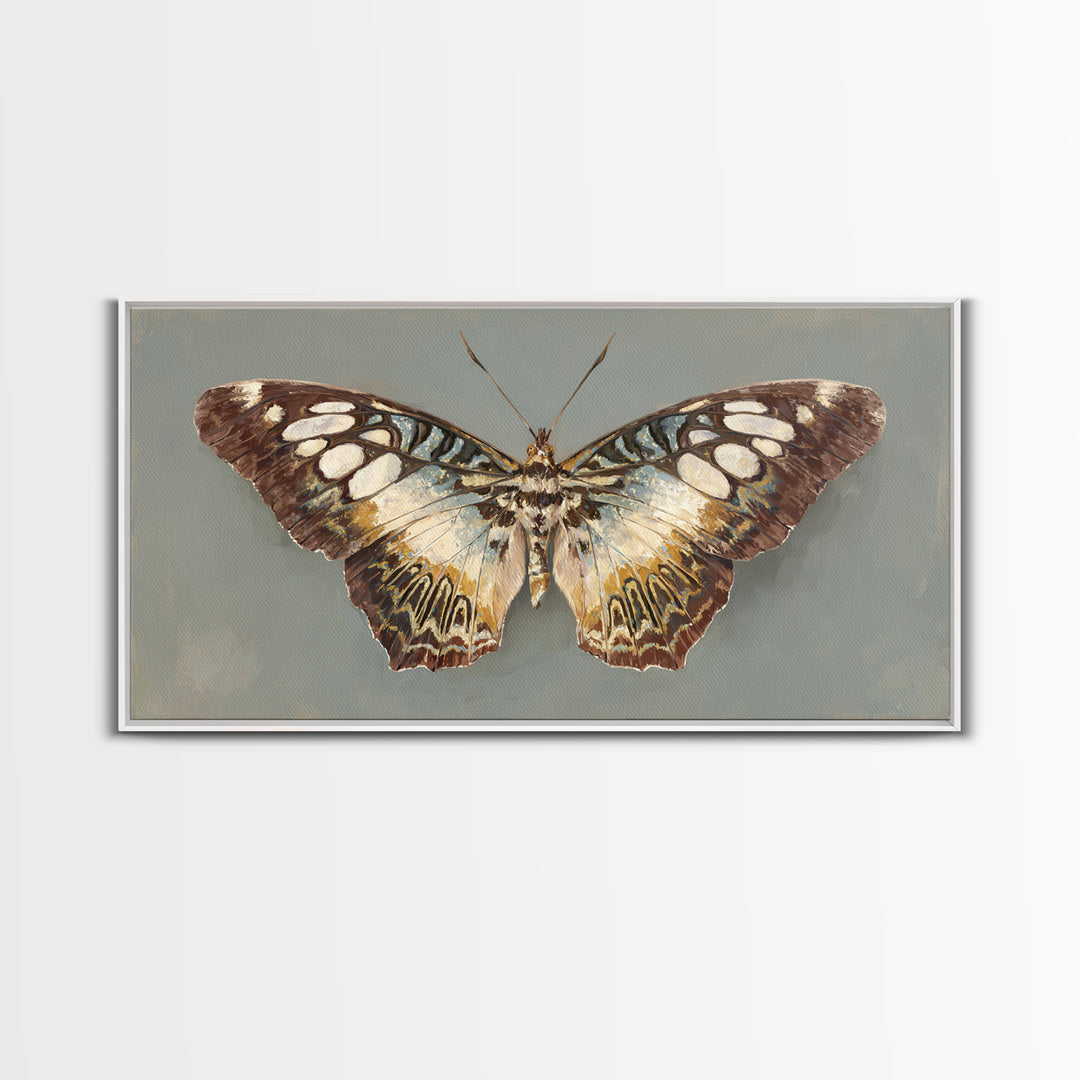 Tropical Butterfly and Flower Study Framed Canvas Print, Tropical Art, Printable, Living Room Decor, Oil Painting, Tropic, TRO-2x1-43