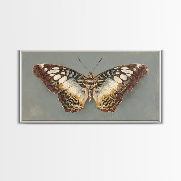 Tropical Butterfly and Flower Study Framed Canvas Print, Tropical Art, Printable, Living Room Decor, Oil Painting, Tropic, TRO-2x1-43