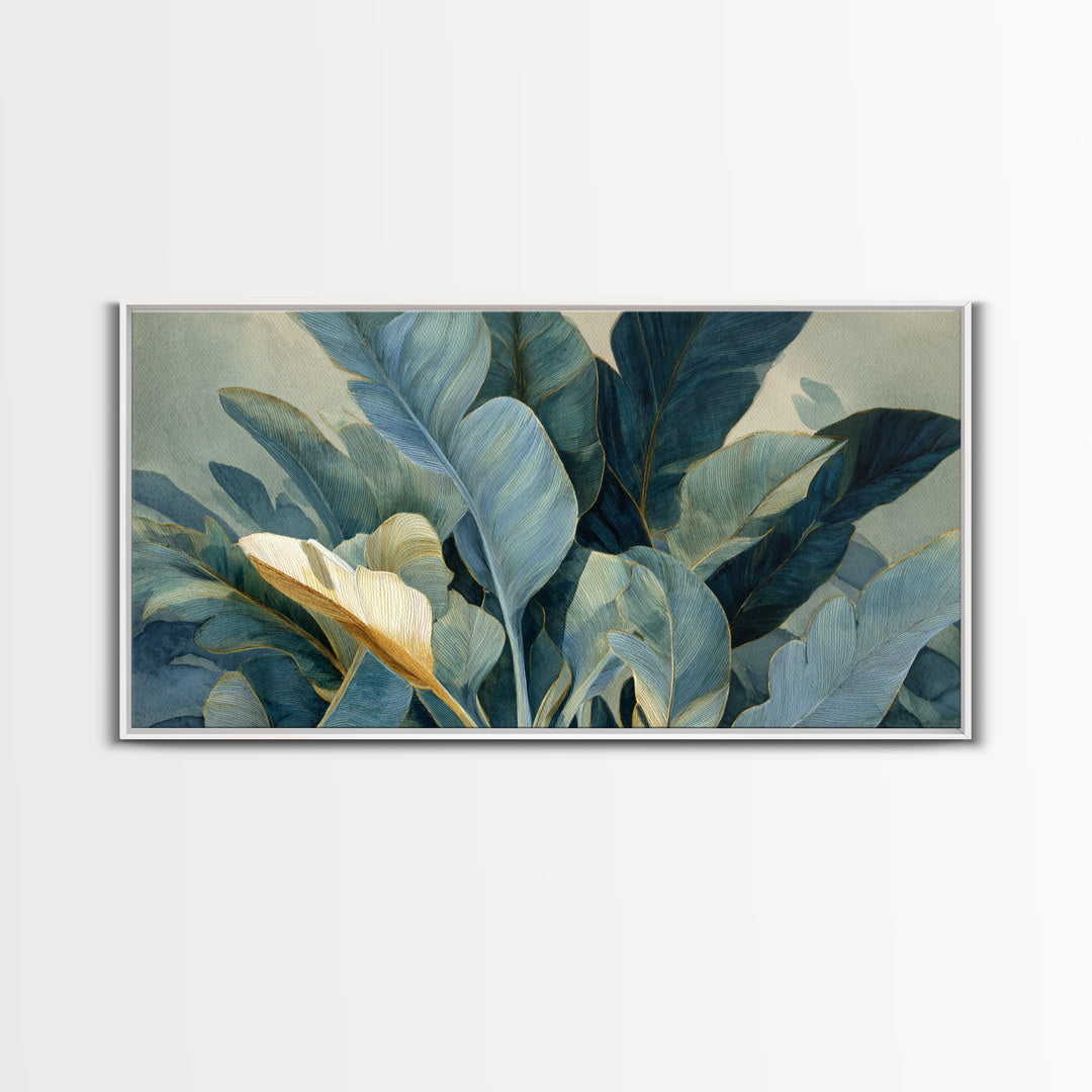 Banana Leaves Layered Framed Canvas Print, Tropical Art, Printable Wall Art, Living Room Decor, Watercolor Art, Tropic, TRO-2x1-5