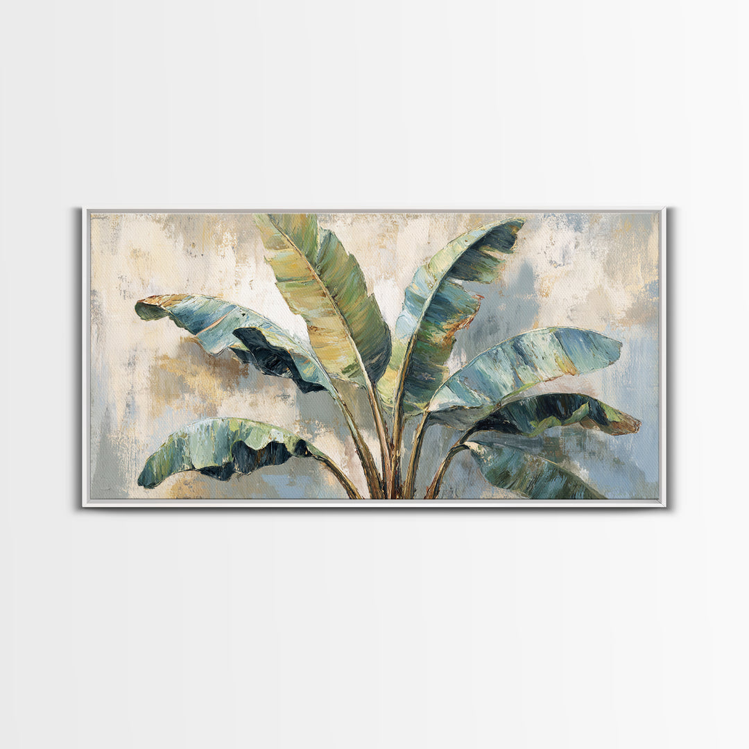 Banana Leaves Layered Canvas Print, Tropical Art, Watercolor Painting, Living Room Decor, Oil Painting, Tropic, TRO-2x1-53