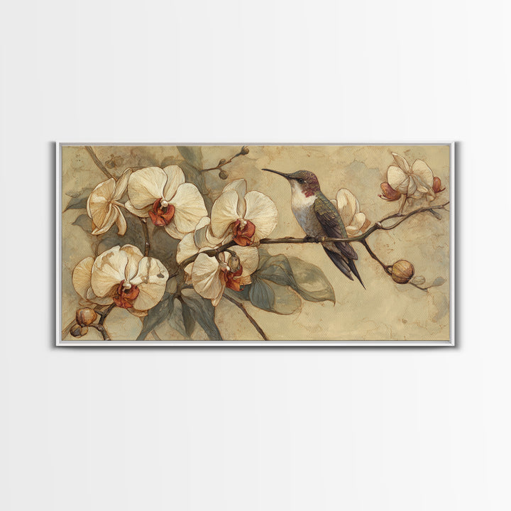 Orchid and Hummingbird Composition Canvas Print, Tropical Art, Digital Prints, Living Room Decor, Tropic 154, Set of Prints, TRO-2x1-54