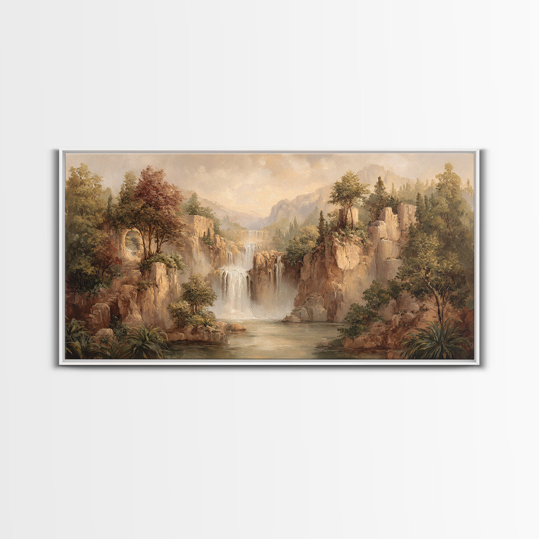Jungle Waterfall with Misty Light Canvas Print, Tropical Art, Wall Art Prints, Living Room Decor, Tropic, Beach Wall Art, TRO-2x1-57