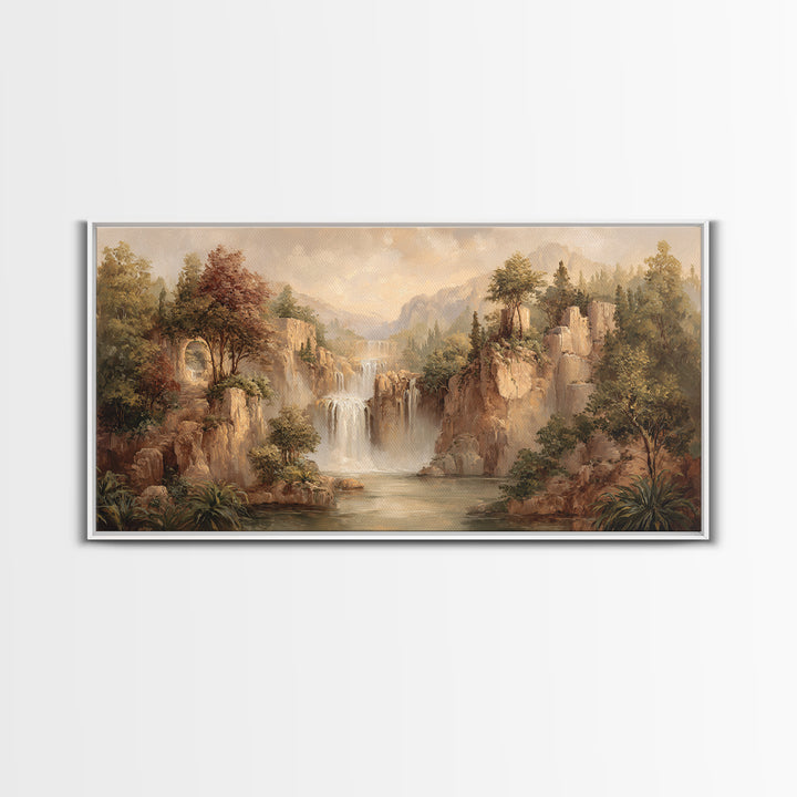Jungle Waterfall with Misty Light Canvas Print, Tropical Art, Wall Art Prints, Living Room Decor, Tropic, Beach Wall Art, TRO-2x1-57