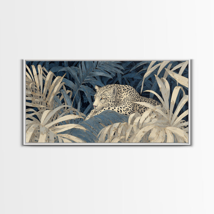 Leopard Hidden Among Palm Leaves Canvas Print, Tropical Art, Print, Living Room Decor, Fine Art, Tropic, Coastal Wall Art, TRO-2x1-58