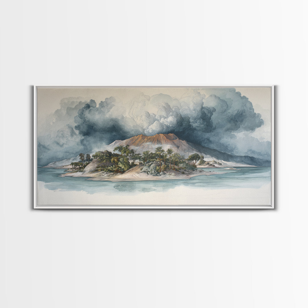 Island Volcano with Lush Foreground Canvas Print, Tropical Art, Digital Print, Living Room Decor, Tropic, Downloadable Prints, TRO-2x1-61