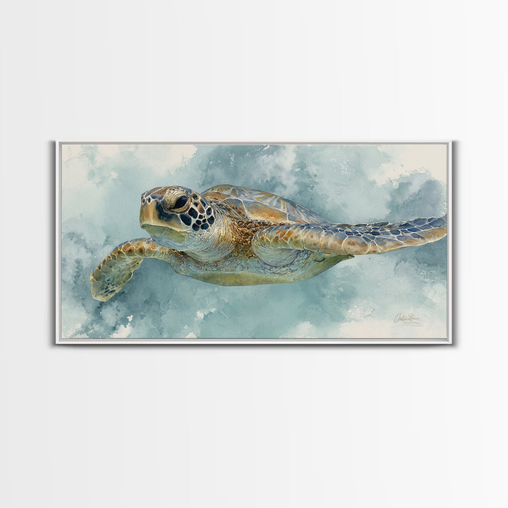 Sea Turtle Near Tropical Reef Canvas Print, Tropical Art, Abstract Painting, Living Room Decor, Fine Art, Tropic, Gallery Decor, TRO-2x1-63