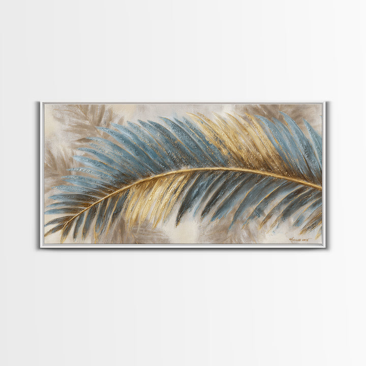 Rain Soaked Palm Leaf Closeup Framed Canvas Print, Tropical Art, Printable Art, Living Room Decor, Tropic, Trendy Wall Art, TRO-2x1-65