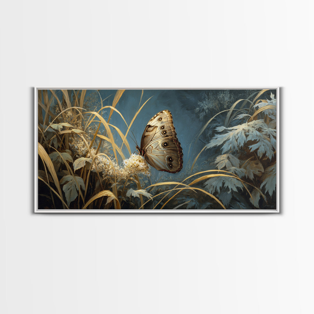 Tropical Butterfly and Flower Study Framed Canvas Print, Tropical Art, Gallery Decor, Living Room Decor, Fine Art, Tropic, TRO-2x1-67