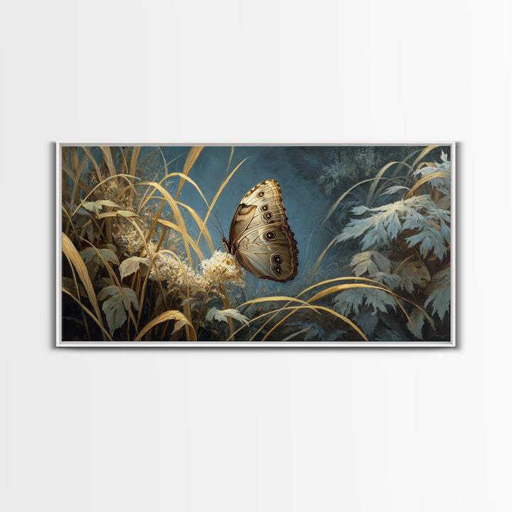 Tropical Butterfly and Flower Study Framed Canvas Print, Tropical Art, Gallery Decor, Living Room Decor, Fine Art, Tropic, TRO-2x1-67