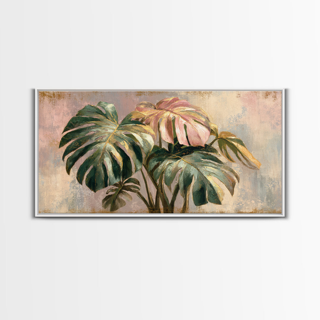 Lush Monstera Leaves Canvas Print, Tropical Art, Abstract Painting, Living Room Decor, Fine Art, Tropic, Gallery Decor, TRO-2x1-69