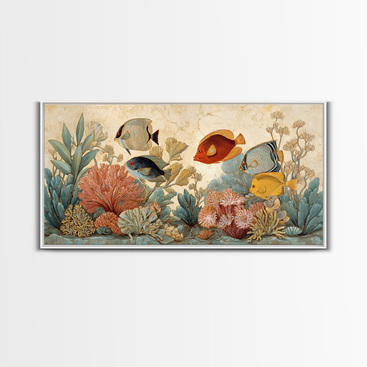 Tropical Fish over Coral Reef Framed Canvas Print, Tropical Art, Print, Living Room Decor, Fine Art, Tropic, Coastal Wall Art, TRO-2x1-7