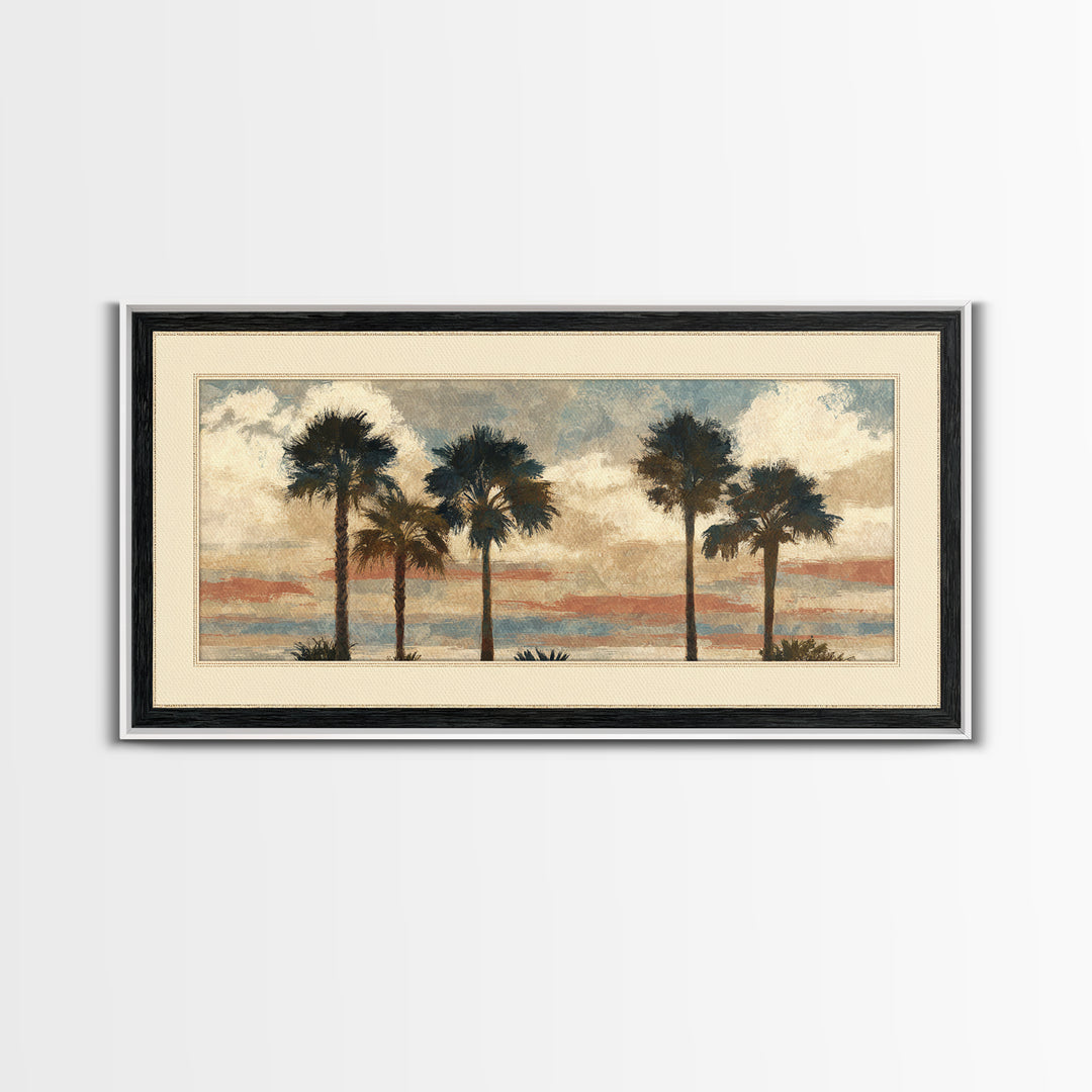 Palm Tree Silhouettes Framed Canvas Print, Tropical Art, Wall Art Prints, Living Room Decor, Fine Art, Tropic, Beach Wall Art, TRO-2x1-72