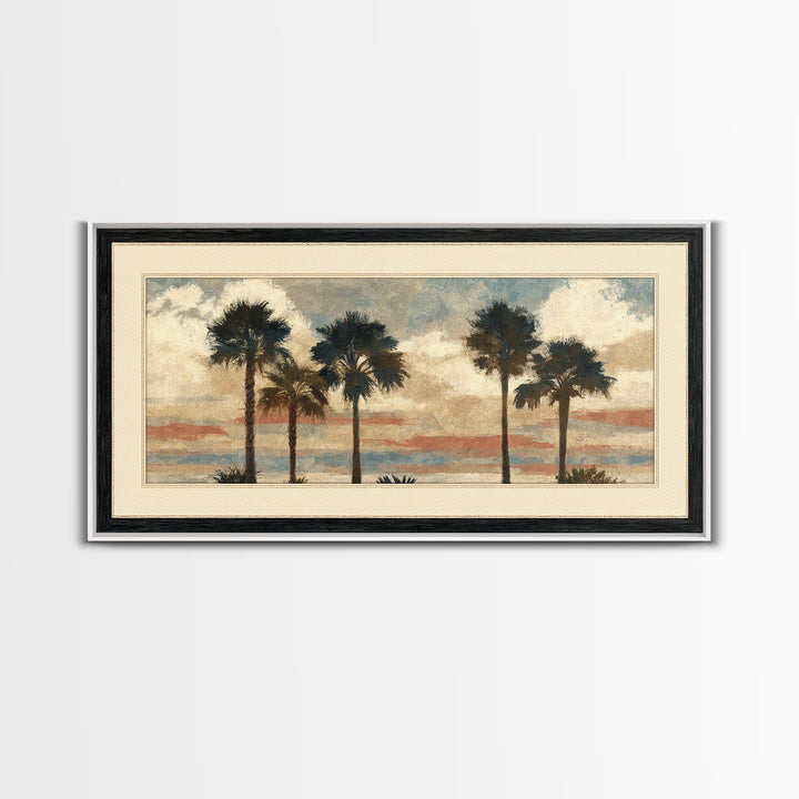 Palm Tree Silhouettes Framed Canvas Print, Tropical Art, Wall Art Prints, Living Room Decor, Fine Art, Tropic, Beach Wall Art, TRO-2x1-72