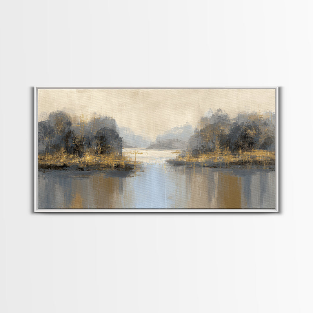 Jungle Waterfall with Misty Light Framed Canvas Print, Tropical Art, Bird Art, Living Room Decor, Watercolor Art, Tropic, TRO-2x1-81