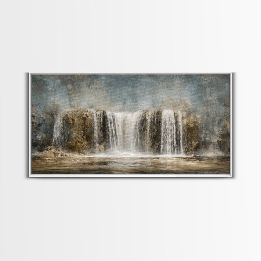 Jungle Waterfall with Misty Light Framed Canvas Print, Tropical Art, Digital Prints, Living Room Decor, Fine Art, Tropic, TRO-2x1-9