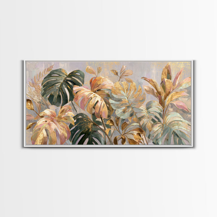 Lush Monstera Leaves Canvas Print, Tropical Art, Abstract Painting, Living Room Decor, Fine Art, Tropic, Gallery Decor, TRO-2x1-93