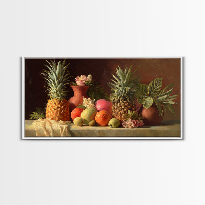 Pineapple and Palm Still Life Canvas Print, Tropical Art, Printable Wall Art, Living Room Decor, Watercolor Art, Tropic, TRO-2x1-98