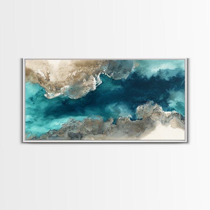 Tropical Lagoon with Turquoise Water Framed Canvas Print, Tropical Art, Abstract Painting, Living Room Decor, Fine Art, Tropic, TRO-2x1-99