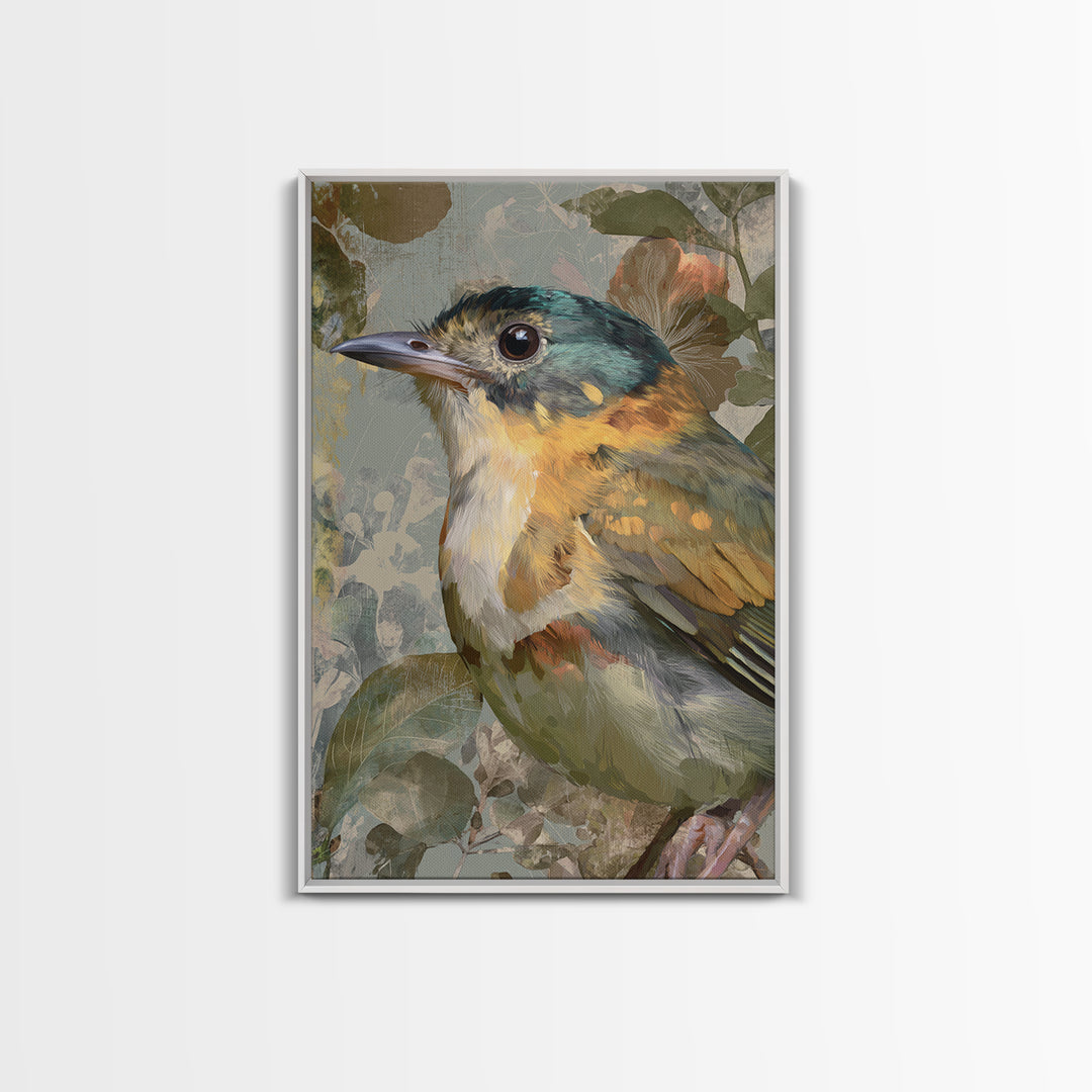 Colorful Jungle Bird Pattern Framed Canvas Print, Tropical Art, Print, Living Room Decor, Fine Art, Tropic, Coastal Wall Art, TRO-2x3-100