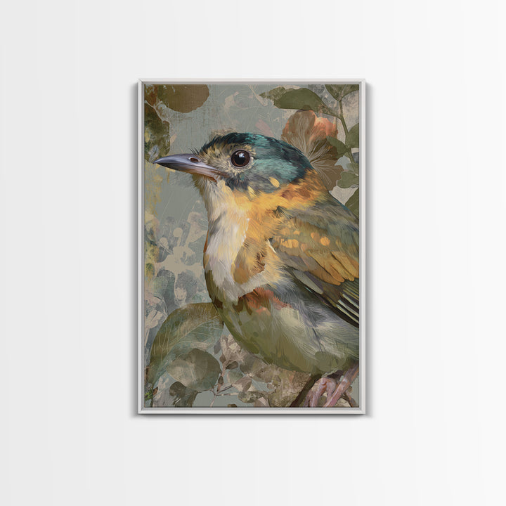 Colorful Jungle Bird Pattern Framed Canvas Print, Tropical Art, Print, Living Room Decor, Fine Art, Tropic, Coastal Wall Art, TRO-2x3-100