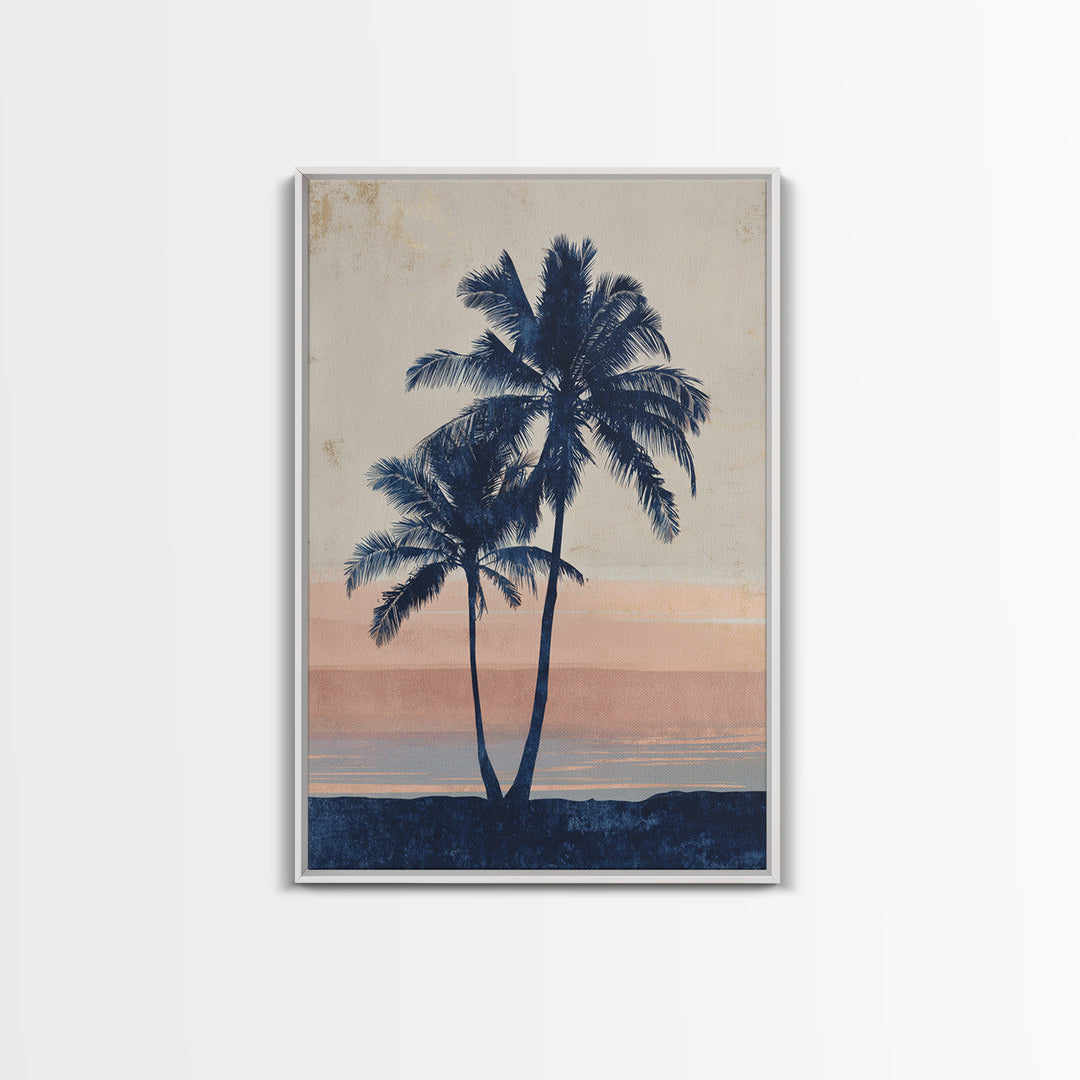 Palm Tree Silhouettes Framed Canvas Print, Tropical Art, Digital Art, Living Room Decor, Oil Painting, Tropic, Watercolor Art, TRO-2x3-12