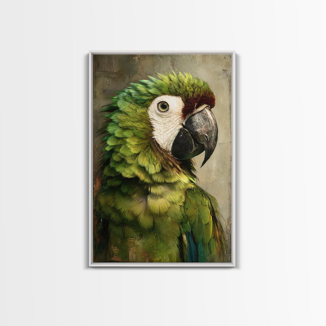 Parrot Portrait with Emerald Feathers Canvas Print, Tropical Art, Gallery Decor, Living Room Decor, Fine Art, Tropic, TRO-2x3-16