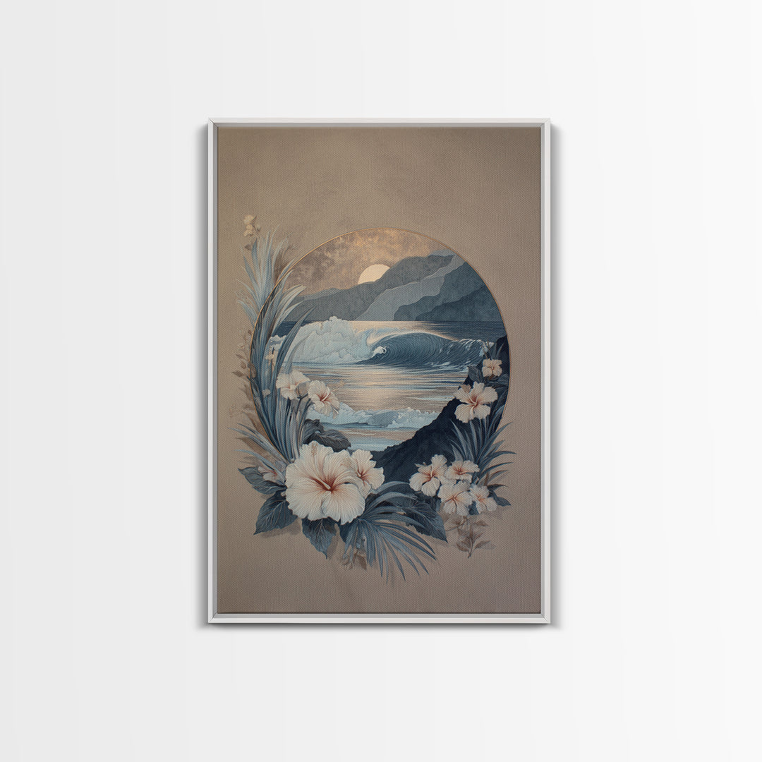 Sunset Surf Scene Framed Canvas Print, Tropical Art, Minimalist Decor, Living Room Decor, Fine Art, Tropic, Digital Print, TRO-2x3-30