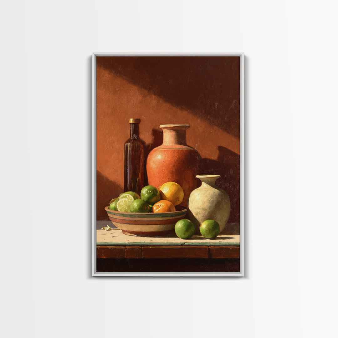 Bright Papaya and Lime Still Life Canvas Print, Tropical Art, Statement Artwork, Living Room Decor, Fine Art, Tropic, TRO-2x3-32