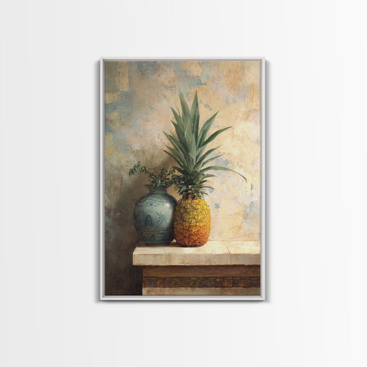Pineapple and Palm Still Life Framed Canvas Print, Tropical Art, Art Print, Living Room Decor, Tropic, Abstract Painting, TRO-2x3-38