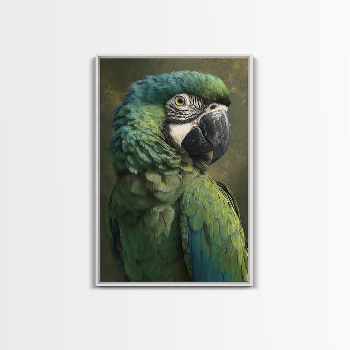 Parrot Portrait with Emerald Feathers Canvas Print, Tropical Art, Contemporary Art, Living Room Decor, Fine Art, Tropic, TRO-2x3-40