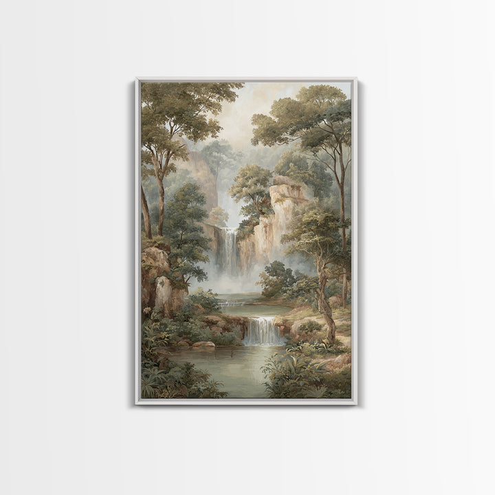 Jungle Waterfall with Misty Light Canvas Print, Tropical Art, Pink Wall Art, Living Room Decor, Fine Art, Tropic, Coastal Art, TRO-2x3-45