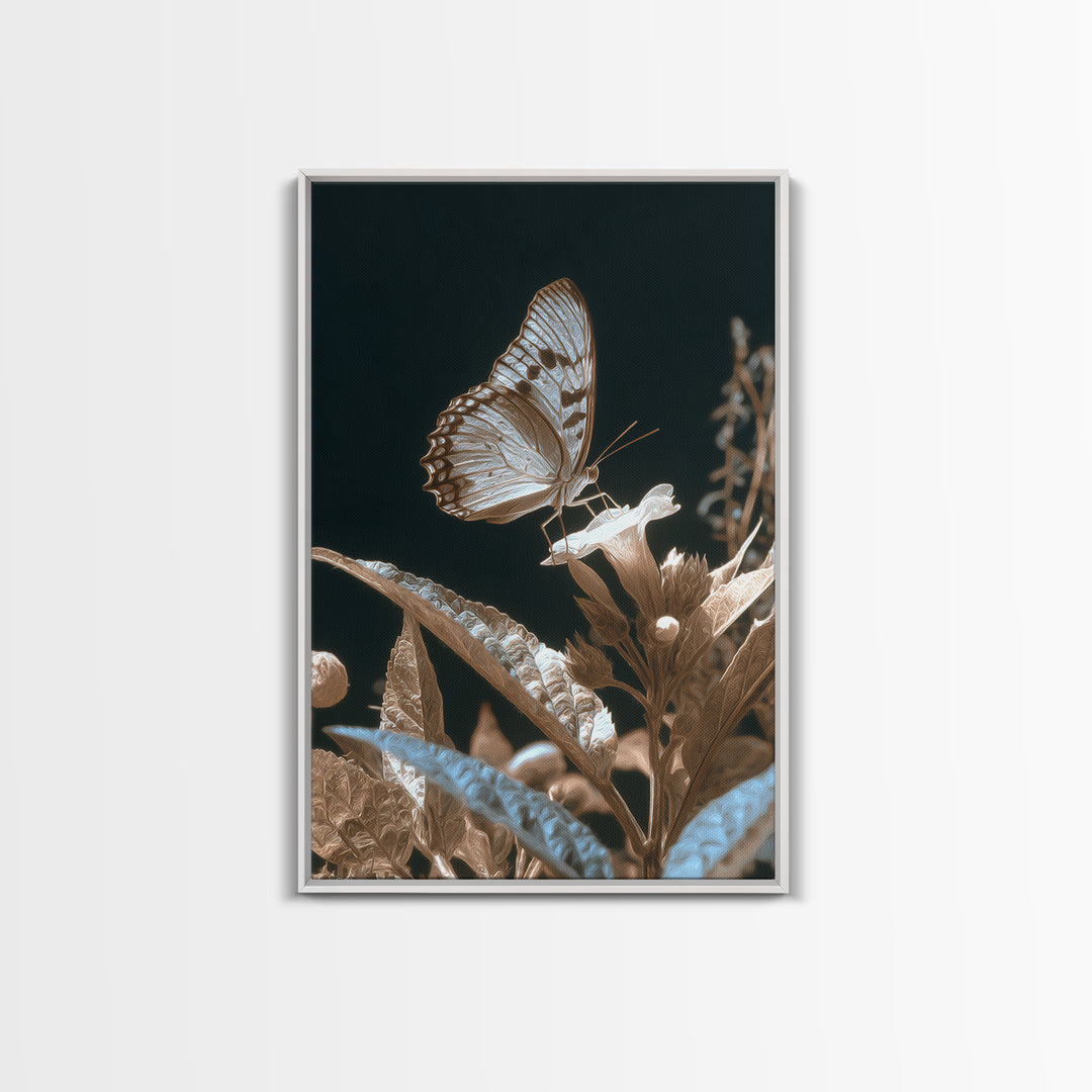 Tropical Butterfly and Flower Study Framed Canvas Print, Tropical Art, Printable, Living Room Decor, Oil Painting, Tropic, TRO-2x3-55