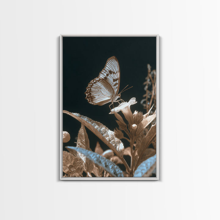Tropical Butterfly and Flower Study Framed Canvas Print, Tropical Art, Printable, Living Room Decor, Oil Painting, Tropic, TRO-2x3-55