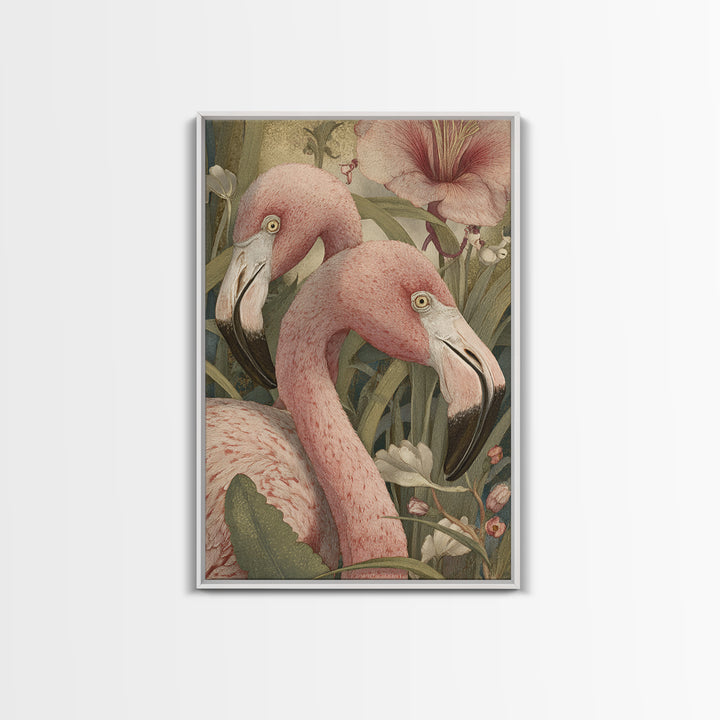 Pink Flamingos Among Tropical Water Plants Canvas Print, Tropical Art, Digital Print, Living Room Decor, Fine Art, Tropic, TRO-2x3-58