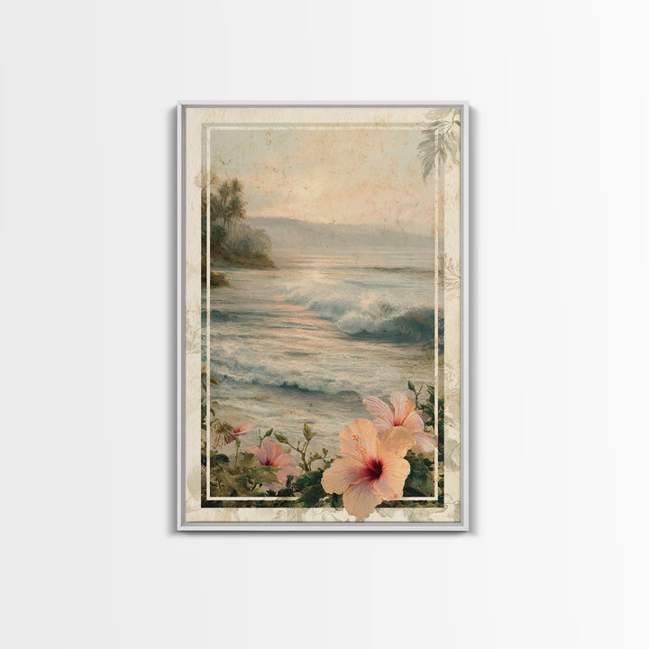 Sunset Surf Scene Framed Canvas Print, Tropical Art, Minimalist Decor, Living Room Decor, Fine Art, Tropic, Digital Print, TRO-2x3-6