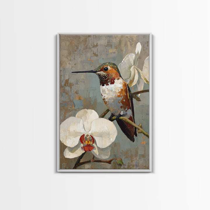 Orchid and Hummingbird Composition Canvas Print, Tropical Art, Digital Art, Living Room Decor, Oil Painting, Tropic, TRO-2x3-66
