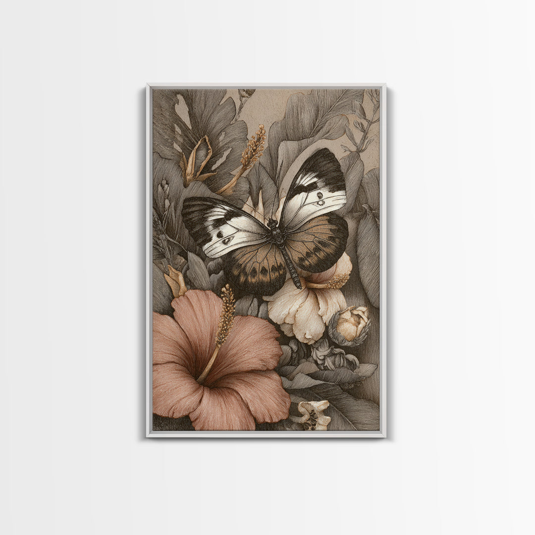Tropical Butterfly and Flower Study Canvas Print, Tropical Art, Fine Art Print, Living Room Decor, Watercolor Art, Tropic, TRO-2x3-7