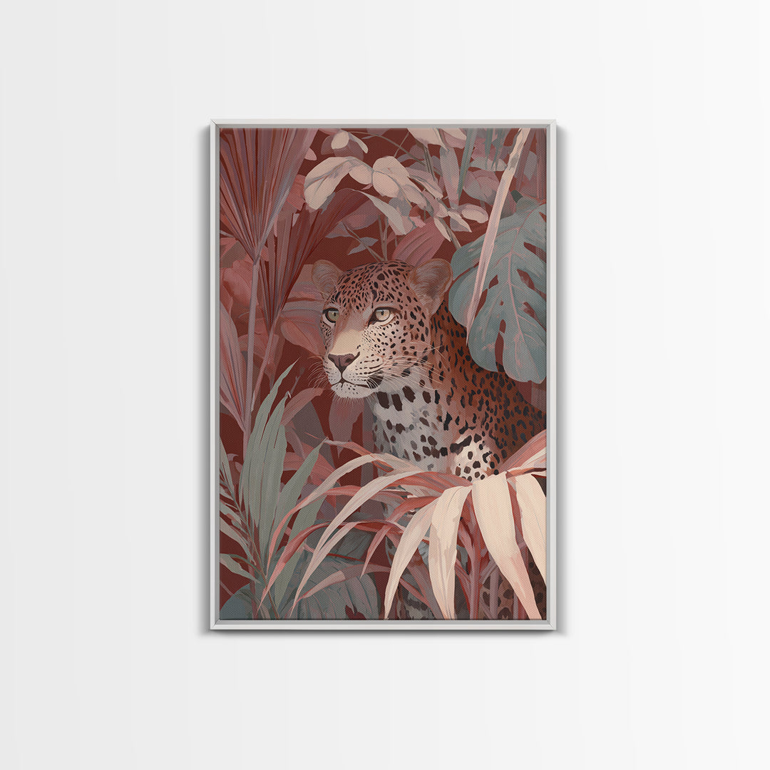 Leopard Hidden Among Palm Leaves Canvas Print, Tropical Art, Printable, Living Room Decor, Fine Art, Tropic, Coastal Decor, TRO-2x3-70