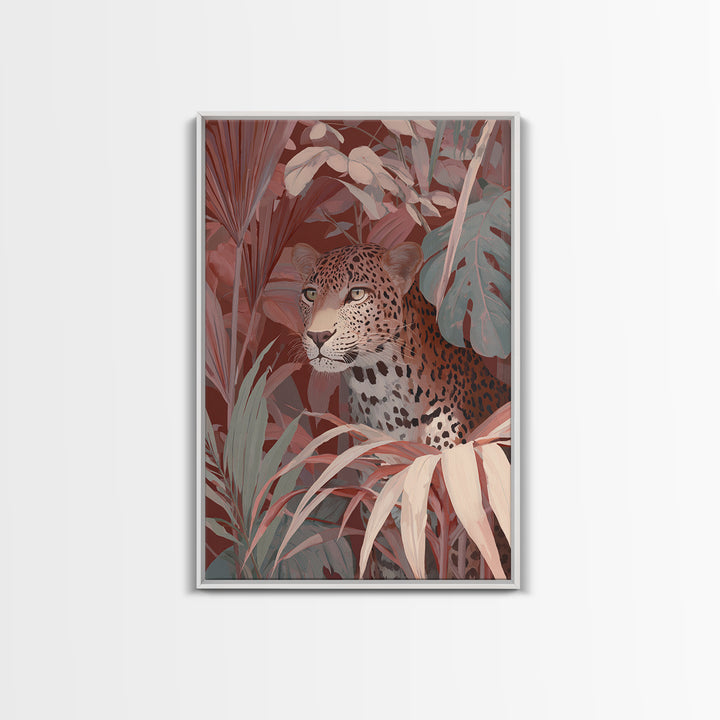 Leopard Hidden Among Palm Leaves Canvas Print, Tropical Art, Printable, Living Room Decor, Fine Art, Tropic, Coastal Decor, TRO-2x3-70